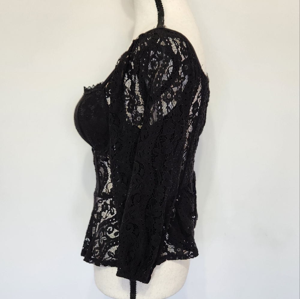 Haute Monde Shirt Top Black Lace Coquette Puff Sleeve Festival Whimsigoth Medium - Picture 5 of 13